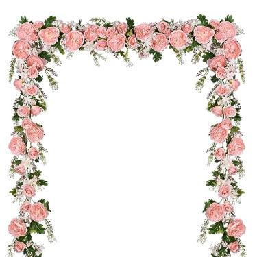 Imagem de Lvydec Guirlanda de Flores de Peônia Artificial de 2 Pacotes – Guirlanda de Flores Rosa de Peônia de Seda de 6 Pés para Decoração de Mesa de Festa de Casamento (2, Rosa)