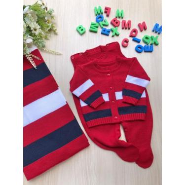 Imagem de Saída de maternidade de menino listrada em tricot 3 peças - Dinhos bab