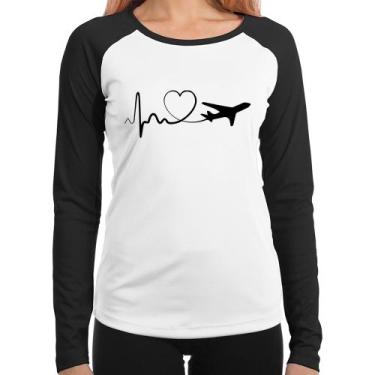 Imagem de Baby Look Raglan Avião Batimentos Cardíacos Coração Manga Longa - Foca