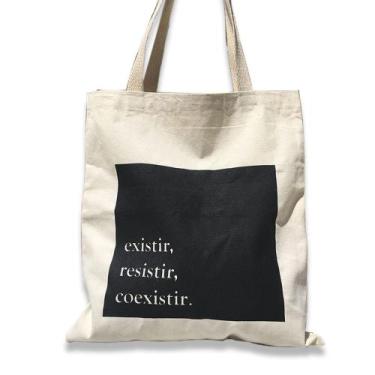 Imagem de Ecobag Bolsa Feminina Existir Resistir Coexistir Moda Praia Algodão - 