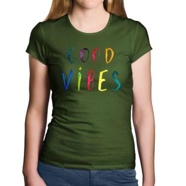 Imagem de Baby Look Algodão Good Vibes Cores - Foca na Moda, Musgo, GG