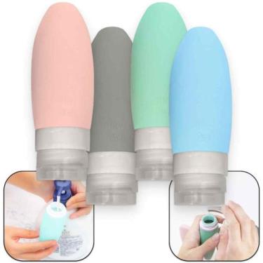 Imagem de Kit 4 Frascos De Silicone 90ml Para Viagem Portátil Shampoo Creme Cosm