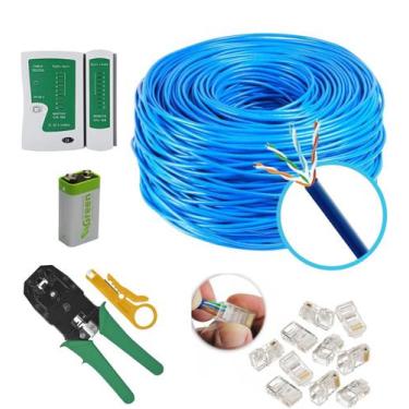 Imagem de Kit 150m Cabo Rede + Testador + Alicate + 50 Rj45 + Bateria - TEX INFI