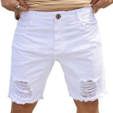 Imagem de Bermuda Jeans Masculina Destroyed Lumini Over Branca 4028 Branco-Masculino