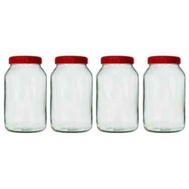 Imagem de 4 potes de vidro 3 litros tampa de plástico - GGABC, Vermelho