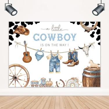 Imagem de LIGHTINHOME Pano de fundo de chá de bebê cowboy 17x15A pés para um pequeno cowboy está a caminho botas chapéu oeste selvagem oeste preto branco pele de vaca fotografia decorações de fundo cabine de