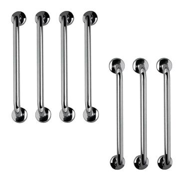 Imagem de Barra de Apoio Aço Inox 60cm Kit 7 Unidades Segurança Banheiro Box Idoso Gestante Cadeirante Corrimao Suporte Resistente Acessibilidade
