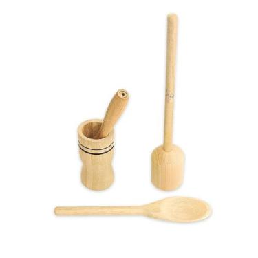 Imagem de Kit Colher Pau Socador De Alho E FeijÃO Madeira - ATACADÃO DO ARTESANA