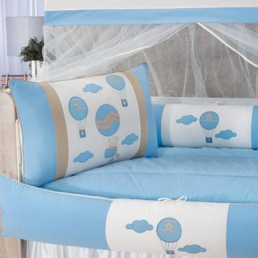 Imagem de Kit enxoval para berço 507 balão azul menino luxo barato com babado be
