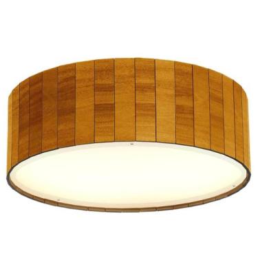 Imagem de Luminária Plafon Redondo Madeira para sala 60 Cm Casa Lustre louro fre