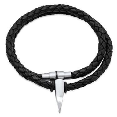 Imagem de Colar masculino de couro sintético preto com pingente de adaga de aço inoxidável, 50,8 cm, 20, Couro