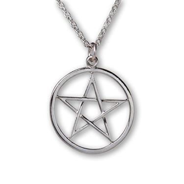 Imagem de Real Metal Colar com pingente renascentista medieval com acabamento prata polido pentagrama pentagrama