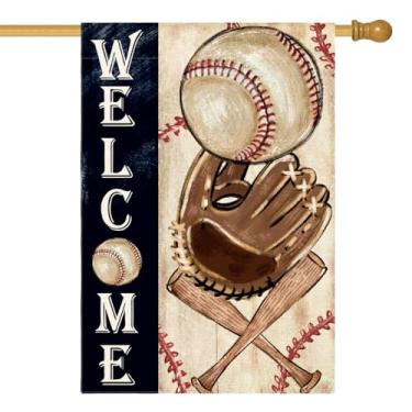 Imagem de AVOIN colorlife Welcome Baseball House Bandeira 71 x 101 cm Vertical Dupla Face, Bola de Taco Esportiva, Bandeira Externa