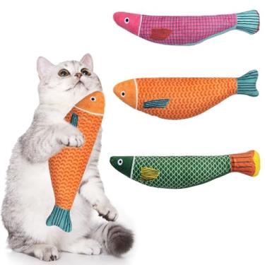 Imagem de Maiiu Peixes macios de erva-dos-gatos, pacote com 3 brinquedos de gato com som de sino, brinquedos interessantes para gatos para uso interno, brinquedos duráveis e altamente interativos de erva de