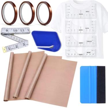 Imagem de YOUlDIANZI Kits De Ferramentas Para Camisetas De Sublimação - 4 Réguas Para Camisetas, 3 Folhas De Teflon Para Prensa Térmica 12 X 16 Pol. - 3 Rolos De Fita Resistente Ao Calor, 1 Fita Métrica, 1 Ro