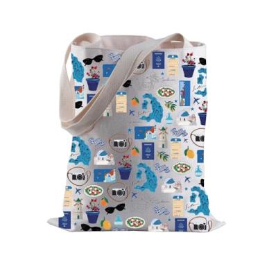 Imagem de BLUPARK Sacola Grécia Santa Irini Presente de viagem Saco de compras de férias grego Presente Wanderlust (Santa)