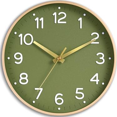 Imagem de Roymnie Relógio de parede 20 cm verde-oliva silencioso, funciona com bateria