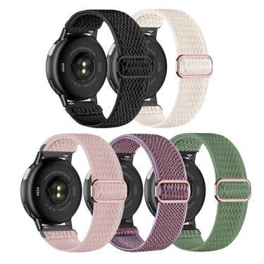 Imagem de Kollody Pacote com 5 pulseiras de relógio de nylon elástico compatíveis com Garmin Vivoactive 5/6/Forerunner 55/165, pulseiras esportivas ajustáveis de tecido elástico macio de 20 mm para Garmin Venu