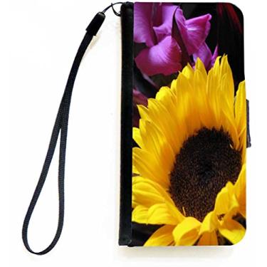 Imagem de Rikki Knight Capa carteira flip com girassol amarelo em roxo com aba magnética para Apple iPhone 5c