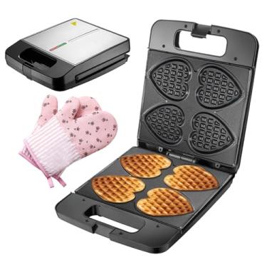 Imagem de Sanduicheira, máquina de waffle em forma de coração, aquecimento dupla face de 1400 W pode fazer 4 porções de uma só vez, torradeira de sanduíche de café da manhã adequada para restaurantes, cafés,