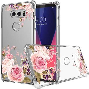 Imagem de Ueokeird Capa para LG V30, capa para LG V30 Plus com flores, fina à prova de choque com estampa floral transparente macia flexível TPU traseira capa protetora para celular para LG V30/V30 Plus/para LG
