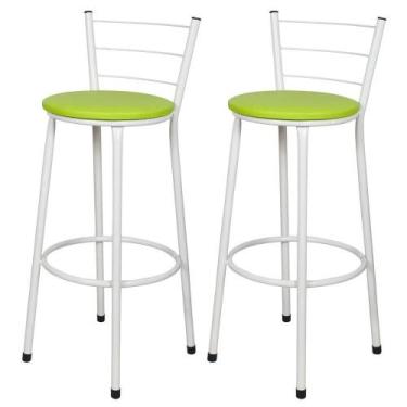 Imagem de Jogo 2 Banqueta Alta Para Cozinha Branca Epoxi Assento Verde - Lamar D