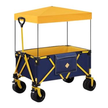 Imagem de carroça Carrinho de vagão com rodas carrinho de vagão dobrável com dossel jardim carrinho de mão portátil com bolso para transportar cargas pesadas dobrável