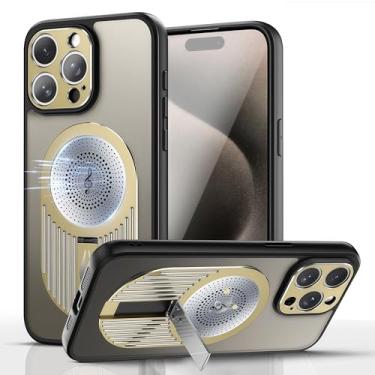 Imagem de JIAONASHIJIA Capa para Magsafe iPhone 16 Pro com suporte ajustável. Potência magnética NEO. Anti-impressão digital. Airbag à prova de quedas. Capa de lente de metal. Almofada de resfriamento de