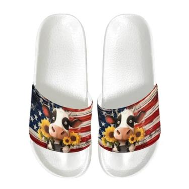Imagem de GOSTONG Chinelo masculino sem cadarço, macio, antiderrapante, casual, peep toe, caminhada, interior e exterior, praia, chinelo, branco, tamanho 34-48, Bandeira americana vaca leiteira, 45