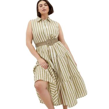Imagem de City Chic Vestido feminino plus size - linhas limpas, Listras musgo, 54