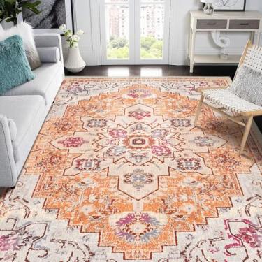 Imagem de Smiry Tapetes de área de 22 x 30 cm para sala de estar, tapetes estampados estilo boho chique, pelo baixo, não cai, fácil de cuidar, lavável na máquina, tapetes leves para quarto, sala de jantar,