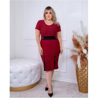 Imagem de vestido midi tubinho liso encorpado - Universo Do Closet, M, Vermelho