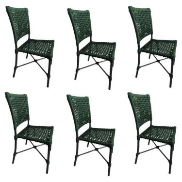 Imagem de Kit 6 Cadeiras Roma Corda Náutica Base em Alumínio Preto/verde Musgo -