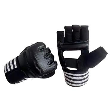Imagem de Aymzbd O boxe envolve as luvas internas de engrenagem rápida equipamento confortável Equipamento Treinamento de meio dedo para o Taekwondo Sparring, Black S