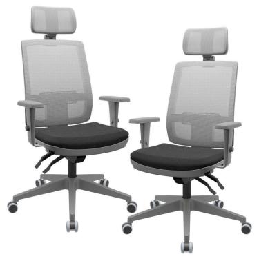 Imagem de Kit 02 Cadeiras De Escritório Giratória Presidente Fritz P03 Tela Cinza Crepe Preto - Lyam Decor