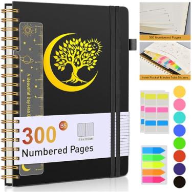 Imagem de PAIBAS Caderno espiral B5 17,8 cm x 25,4 cm – 300 páginas numeradas, papel pautado 100 GSM, capa de plástico, bolso interno, cadernos espirais para trabalho, escola, faculdade, pautado para homens e