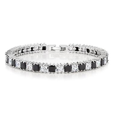 Imagem de Gem Stone King Pulseira de tênis de zircônia cúbica preta e branca com corte princesa de 15,00 quilates, One Size, Zircônia cúbica Pedra preciosa, Zircônia cúbica