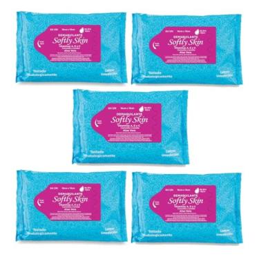 Imagem de Lenço Umedecido Demaquilante Softly Skin com Vitamina, 5 Pacote com 64 Unidades, Limpeza Profunda, Hidratação Suave, Ideal para Remover Maquiagem e Impurezas, Toque Macio, Uso Diário