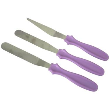 Imagem de Kit 3 Pçs Espátulas De Confeiteiro Para Decorar Confeitar Alisar Bolos Reta Angular Ponta Fina Profissional Confeitari (Lilás)
