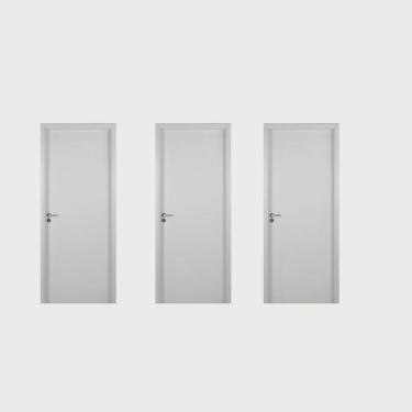 Imagem de 3 Kits Porta de Madeira Lisa 215x84cm com Batente de Mdf Ultra 16cm Melamínico Branco