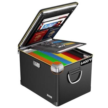 Imagem de ZOOPIP Caixa de documentos à prova de fogo, caixa organizadora de arquivos rígida com zíper e fios à prova de fogo, caixa de arquivo com fechadura, cofre portátil de escritório para pasta de cartas