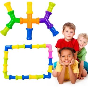 Imagem de Brinquedo De Montar Interativo Plastico Blocos Infantil Coloridos Tubos Canos Encaixar