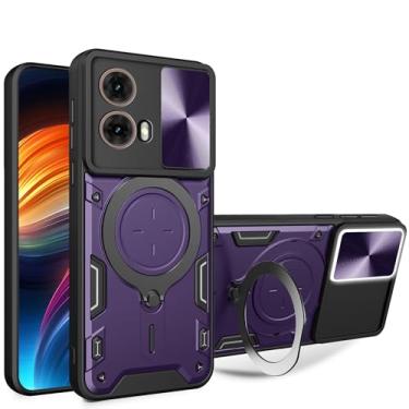 Imagem de Ysnzaq Capa de proteção para Motorola Moto G85, capa protetora à prova de choque de grau militar com suporte de bobina magnética para Motorola Moto G85 CQ roxa
