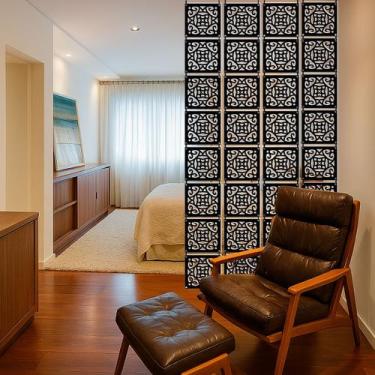 Imagem de Kit 12 Placas decorativas de MDF na cor preta divisória de ambiente pa