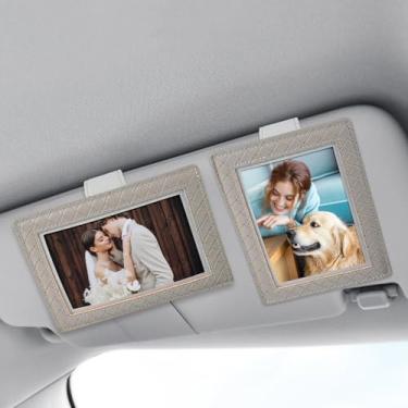 Imagem de KEVANCHO 2 porta-retratos personalizados para viseira de carro, 10 x 15 cm, suporte de couro para foto de carro com clipe destacável, moldura magnética para geladeira, acessórios de decoração