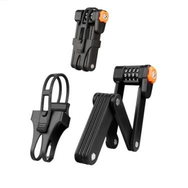 Imagem de Cadeado de código de mountain bike, trava de código de bicicleta, trava dobrável para bicicleta com 4 senhas anti-roubo, trava de corrente de combinação de segurança de bicicleta resistente com 8 metais endurecidos de alta segurança (preto)