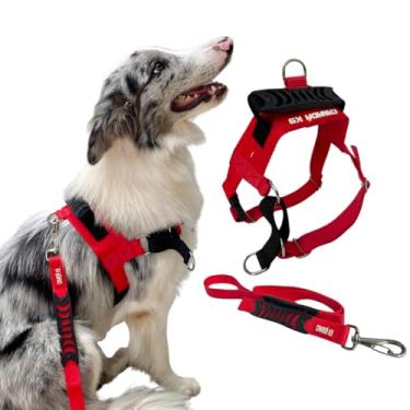 Imagem de Coleira Peitoral Anti-puxão com Guia para Cães Fortes - Tamanho M (vermelho)