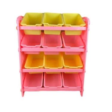 Imagem de Organizador de brinquedos infantil com bau estante colorida 12 gavetas
