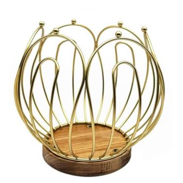 Imagem de Cesta multifuncional de armazenamento de cápsulas de café, grande capacidade com suporte de armazenamento de base de madeira, decoração de bancada de café (tipo A, dourado)
