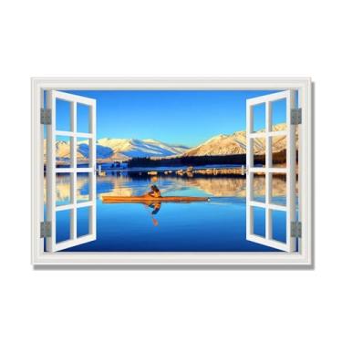 Imagem de PY3H69 Arte de parede em tela de janela aberta, impressão natural em tela. Lindo cenário de montanha 68.6 cm, decoração de parede de paisagem de janela, decoração de casa moderna. 80 x 120 cm-31 x 47
